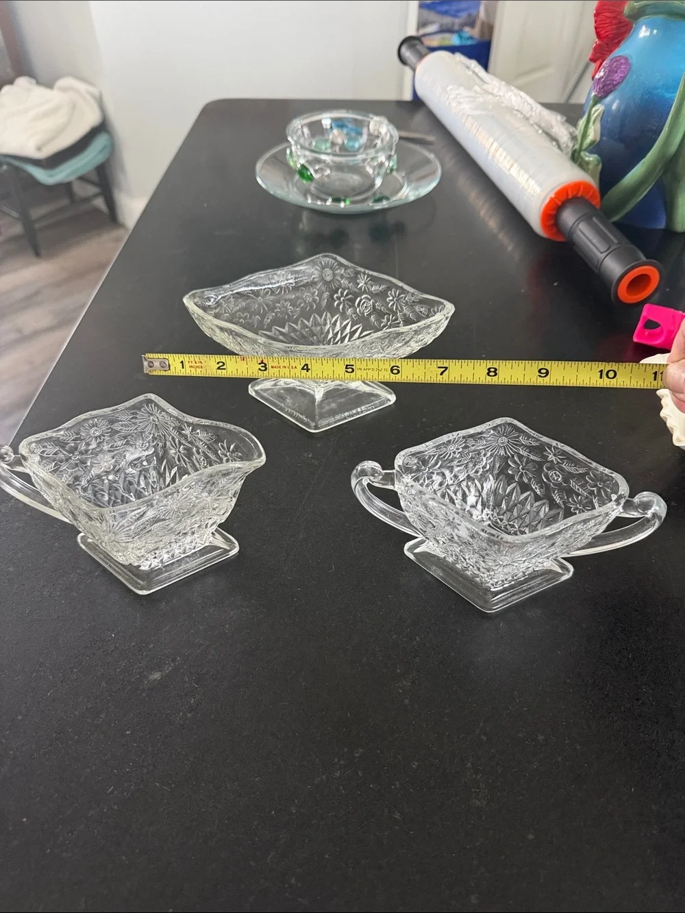 3 Piece Vintage Indiana Glass Sugar and Creamer Set - Pineapple - Floral Pattern